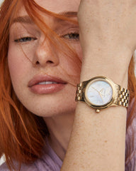 Alex Gold Tone Stainless Steel 35mm Watch in Ivory Mother-of-Pearl