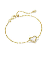 Ari Heart Gold Delicate Chain Bracelet in Ivory Mother-of-Pearl