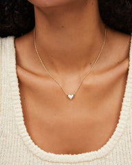 Framed Ari Heart Gold Short Pendant Necklace in White Opalescent Resin