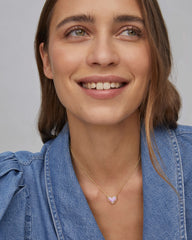 Ari Heart Gold Pendant Necklace in Bubblegum Pink Kyocera Opal