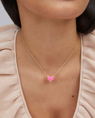 Ari Heart Gold Pendant Necklace in Neon Pink Magnesite