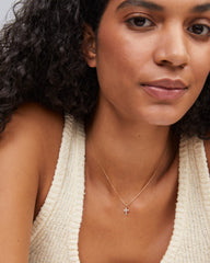 Cross 14k Yellow Gold Pendant Necklace in White Diamonds