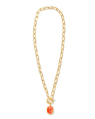 Daphne Convertible Gold Link and Chain Necklace in Coral Pink Mother-of-Pearl