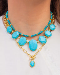 Daphne Convertible Gold Link and Chain Necklace in Variegated Turquoise Magnesite