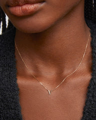 Diamond Accent Letter V 14k Yellow Gold Pendant Necklace in White Diamond