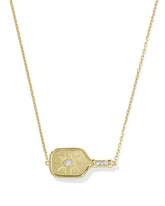 Diamond Accent Pickleball Paddle 14k Yellow Gold Necklace