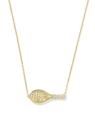 Diamond Accent Tennis Racket 14k Yellow Gold Necklace