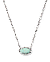 Elisa Vintage Silver Etch Frame Short Pendant Necklace in Sea Green Chrysocolla