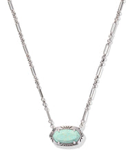 Elisa Vintage Silver Etch Frame Short Pendant Necklace in Sea Green Chrysocolla