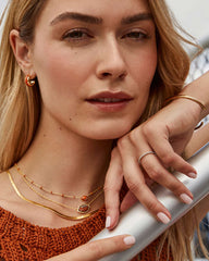 Mini Elisa Gold Enamel Frame Short Pendant Necklace in Variegated Orange Magnesite