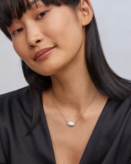 Elisa Silver Pendant Necklace in White Kyocera Opal