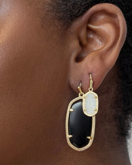 Elle Gold Drop Earrings in Black Opaque Glass