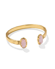 Elton Vintage Gold Etch Frame Cuff Bracelet in Rose Quartz