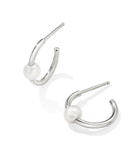 Emmaline Sterling Silver Huggie Earrings in Freshwater Cultured Pearl