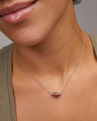 Football Silver Short Pendant Necklace in Orange Goldstone
