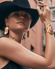 Keziah Vintage Gold Cuff Bracelet in Raspberry Variegated Magnesite