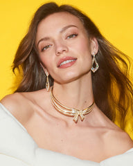 Krista Gold Bow Statement Necklace in White Mix