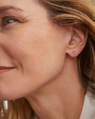 Letter D 14k Yellow Gold Single Stud Earring in White Diamond
