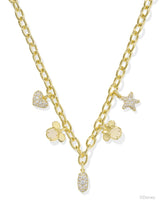 Disney | Kendra Scott Gold Mickey Mouse and Minnie Mouse Charm Necklace in Iridescent White Mix