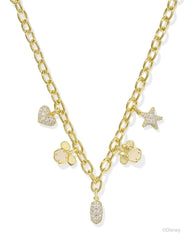 Disney | Kendra Scott Gold Mickey Mouse and Minnie Mouse Charm Necklace in Iridescent White Mix