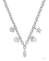 Disney | Kendra Scott Silver Mickey Mouse and Minnie Mouse Charm Necklace in Iridescent White Mix