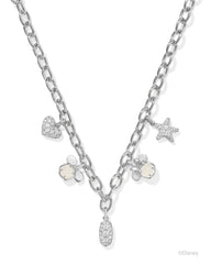 Disney | Kendra Scott Silver Mickey Mouse and Minnie Mouse Charm Necklace in Iridescent White Mix