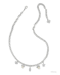 Disney | Kendra Scott Silver Mickey Mouse and Minnie Mouse Charm Necklace in Iridescent White Mix