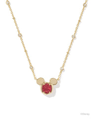 Disney | Kendra Scott Gold Mickey Mouse Short Pendant Necklace in Bright Red Drusy