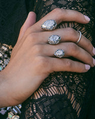 Naomi Vintage Silver Two Finger Statement Ring in Platinum Drusy