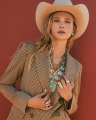 Naomi Vintage Gold Two Finger Statement Ring in Variegated Turquoise Magnesite