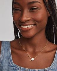 Pickleball Gold Short Pendant Necklace in Ivory Mother-of-Pearl