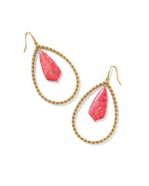 Rumer Vintage Gold Stone Open Frame Earrings in Bronze Veined Red Magnesite