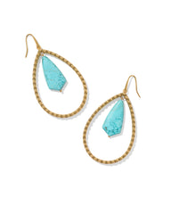 Rumer Vintage Gold Stone Open Frame Earrings in Variegated Turquoise Magnesite
