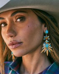 Serayah Vintage Gold Statement Earrings in Teal Mix