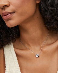 Soccer Silver Short Pendant Necklace in Ivory Mother-of-Pearl