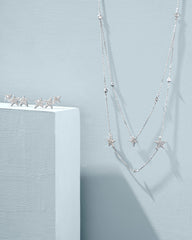 0.19 ct Star Cluster 14k White Gold Multi Strand Necklace in White Diamond