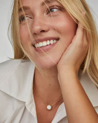 Volleyball Gold Short Pendant Necklace in White Mother-of-Pearl