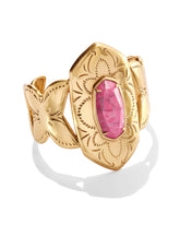 Keziah Vintage Gold Cuff Bracelet in Raspberry Variegated Magnesite