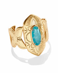 Keziah Vintage Gold Cuff Bracelet in Variegated Dark Teal Magnesite