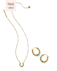 Noble Vintage Gold Horseshoe Gift Set of 2 in Variegated Dark Teal Magnesite