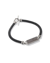 Maverick Oxidized Sterling Silver Stone Leather Bracelet in Silver Sheen Obsidian and Black Leather