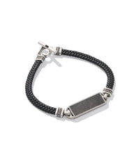 Maverick Oxidized Sterling Silver Stone Leather Bracelet in Silver Sheen Obsidian and Black Leather