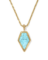 Tessa Vintage Gold Etch Frame Large Long Pendant Necklace