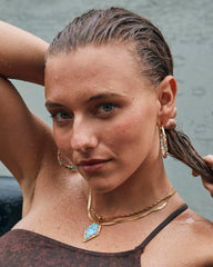 Tessa Vintage Gold Etch Frame Large Long Pendant Necklace