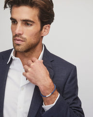 Evans Sterling Silver Corded Bracelet in Blue Leather