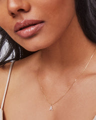 14k Yellow Gold Letter A Charm in White Diamond