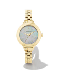 Alex Gold Tone Stainless Steel 35mm Narrow Watch in Ivory Mother-of-Pearl