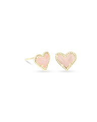 Ari Heart Gold Stud Earrings in Rose Quartz