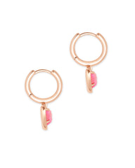 Ari Heart Rose Gold Huggie Earrings in Light Pink Drusy