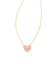 Ari Heart Gold Pendant Necklace in Bubblegum Pink Kyocera Opal